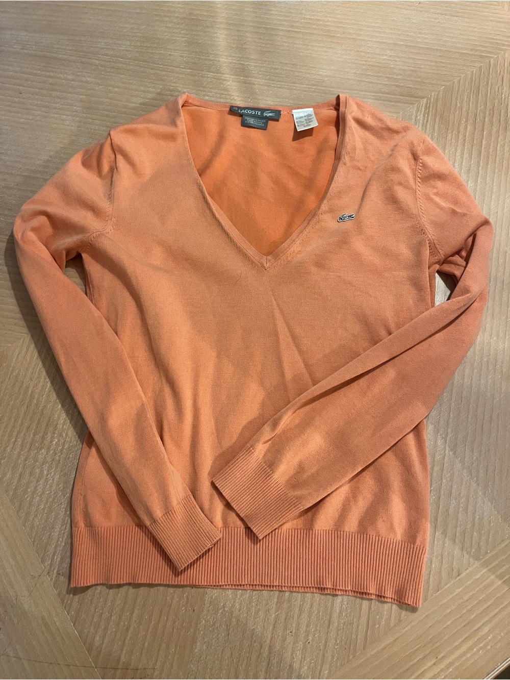 Lacoste Women V-Neck Sweater in Coral Peach